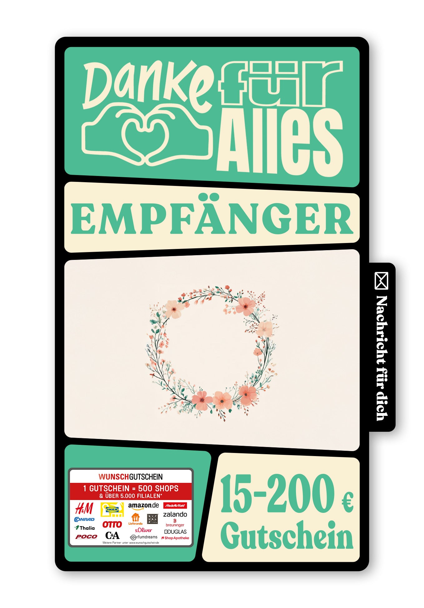 Wunschgutschein Digital - Schön dass es dich gibt - Blumenkranz – Geschenkgutschein Ansicht 1