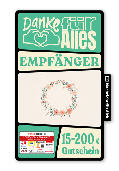 Wunschgutschein Digital - Schön dass es dich gibt - Blumenkranz – Geschenkgutschein Ansicht 1