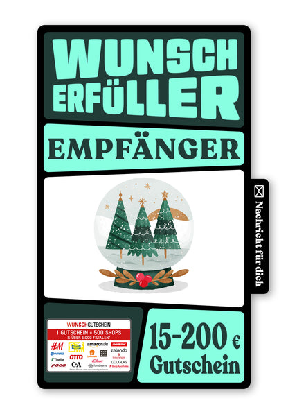 Wunschgutschein Digital - Frohe Weihnachten - Schneekugel Bäume – Geschenkgutschein Ansicht 1