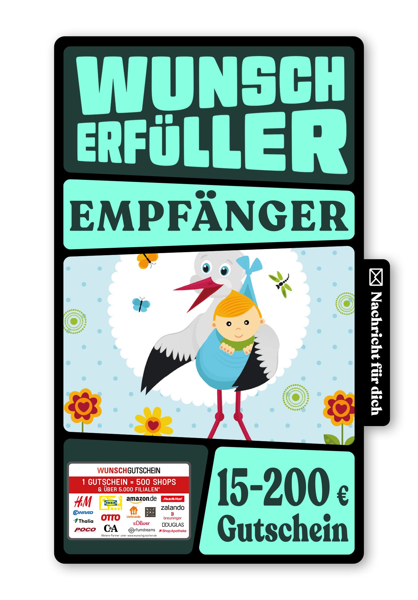 Wunschgutschein Digital - Hello World - Storch – Geschenkgutschein Ansicht 1