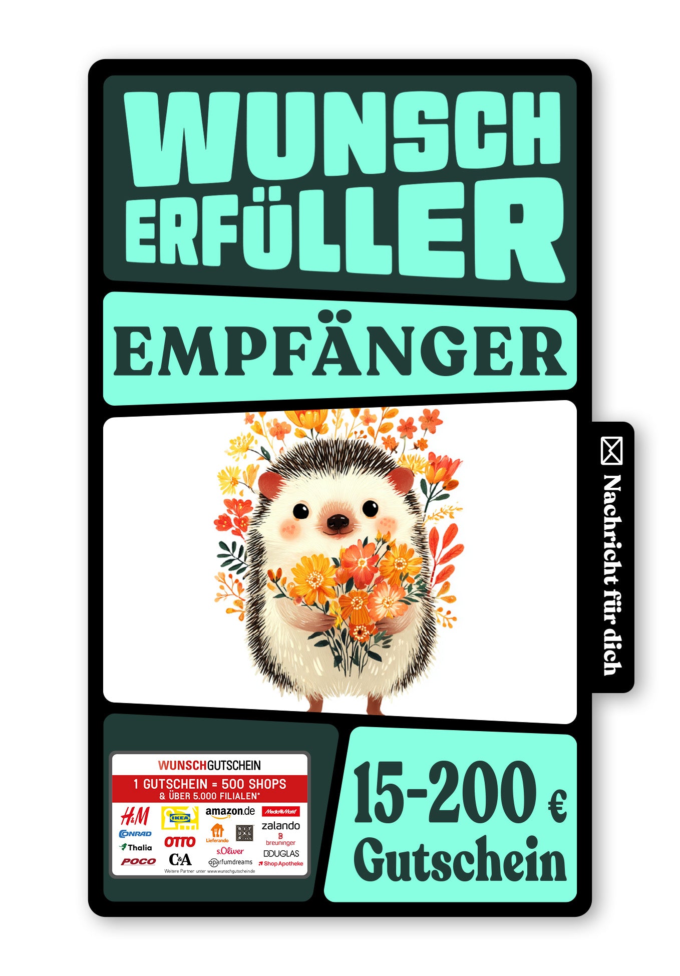 Wunschgutschein Digital - Danke - Igel Blumen – Geschenkgutschein Ansicht 1