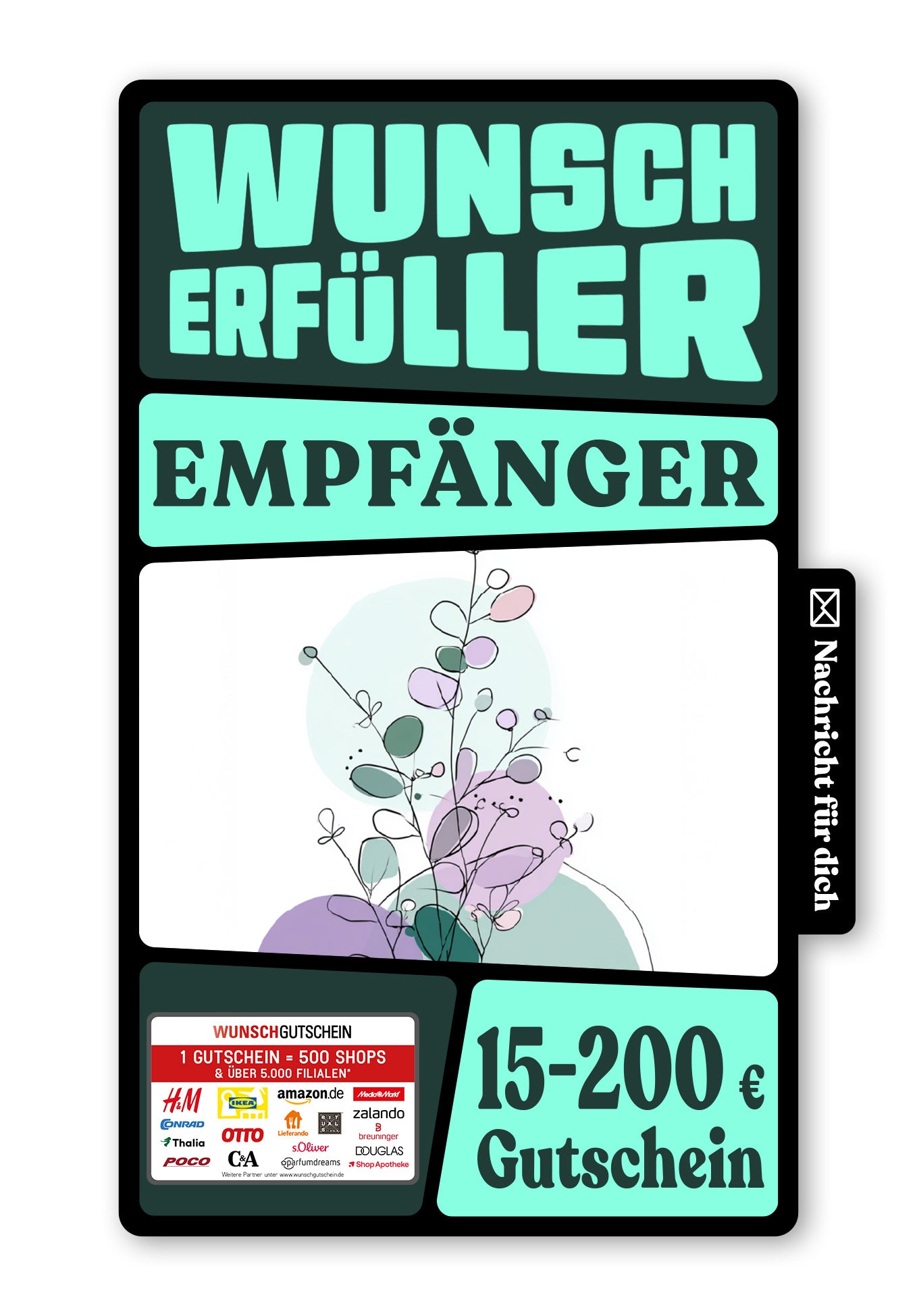 Wunschgutschein Digital - Danke für Alles - Lila Grün – Geschenkgutschein Ansicht 1
