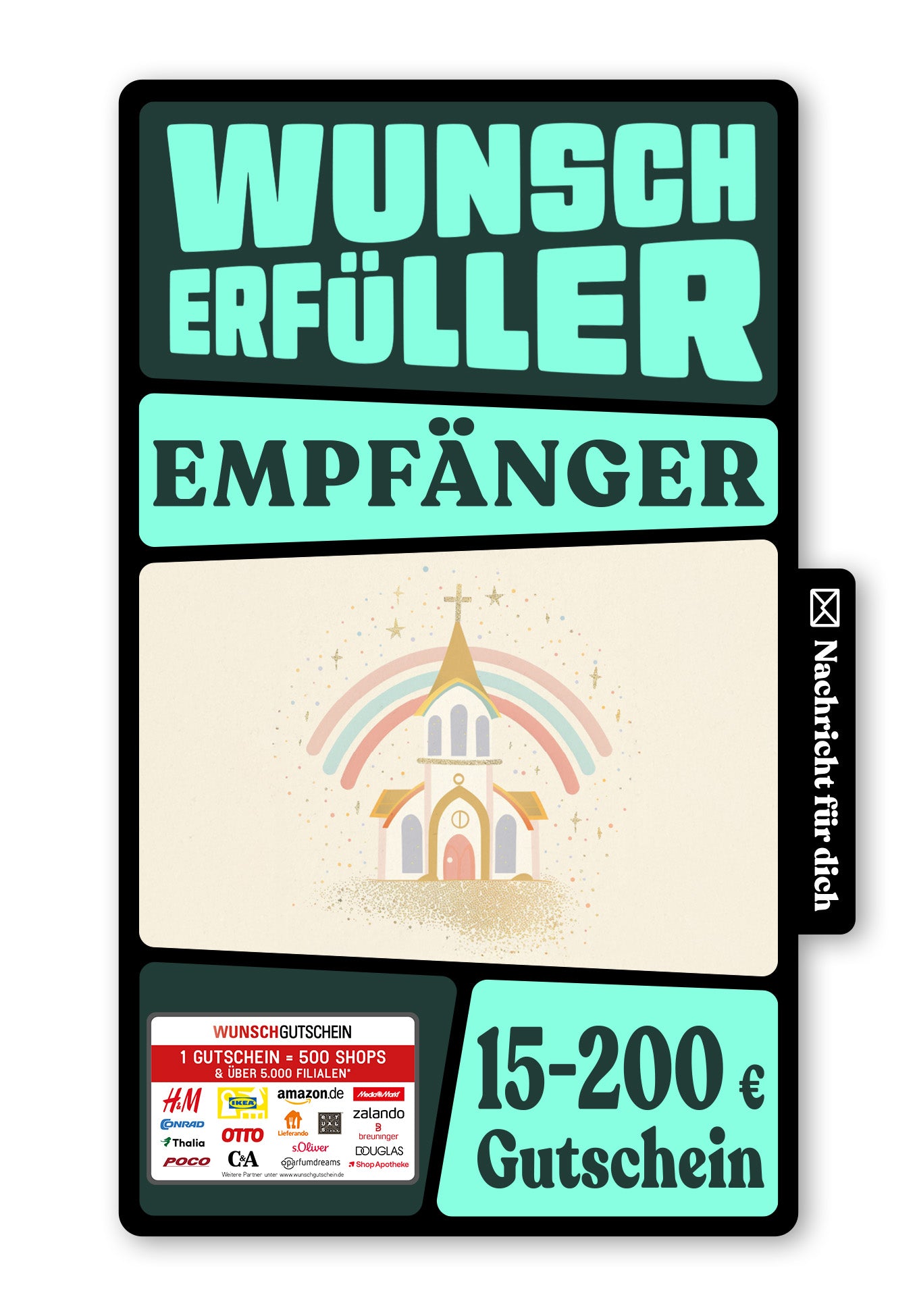 Wunschgutschein Digital - Zur Kommunion - Kirche Regenbogen – Geschenkgutschein Ansicht 1