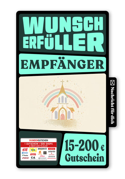Wunschgutschein Digital - Zur Kommunion - Kirche Regenbogen – Geschenkgutschein Ansicht 1