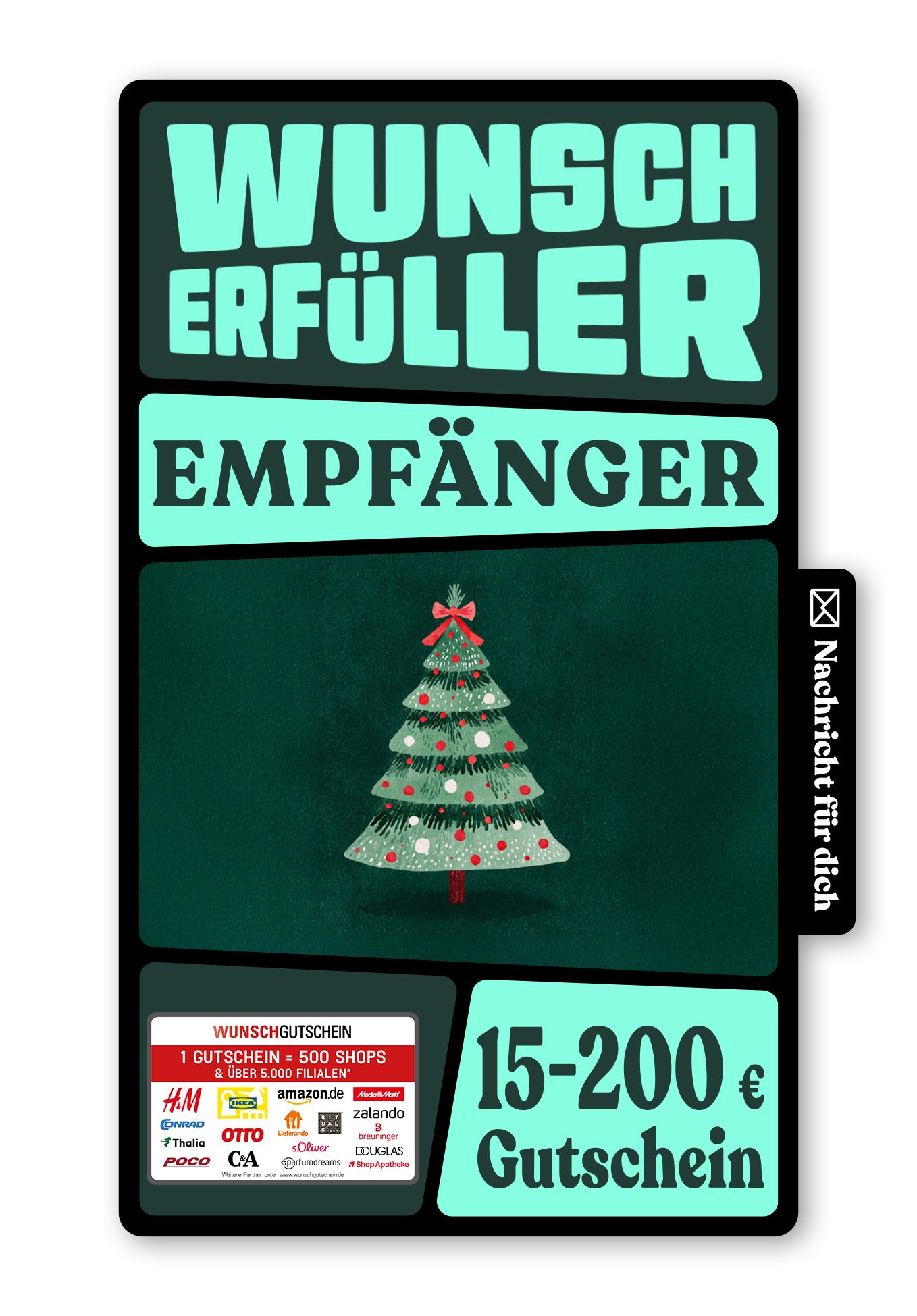 Wunschgutschein Digital - Frohe Weihnachten - Tannebaum Grün – Geschenkgutschein Ansicht 1