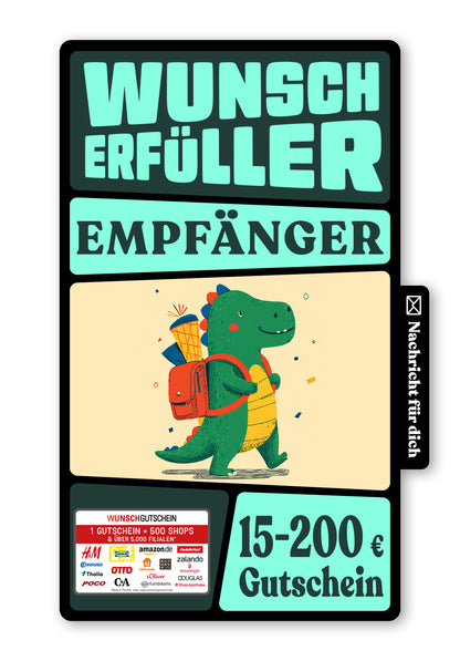 Wunschgutschein Digital - Endlich ein Schulkind - Dino – Geschenkgutschein Ansicht 1