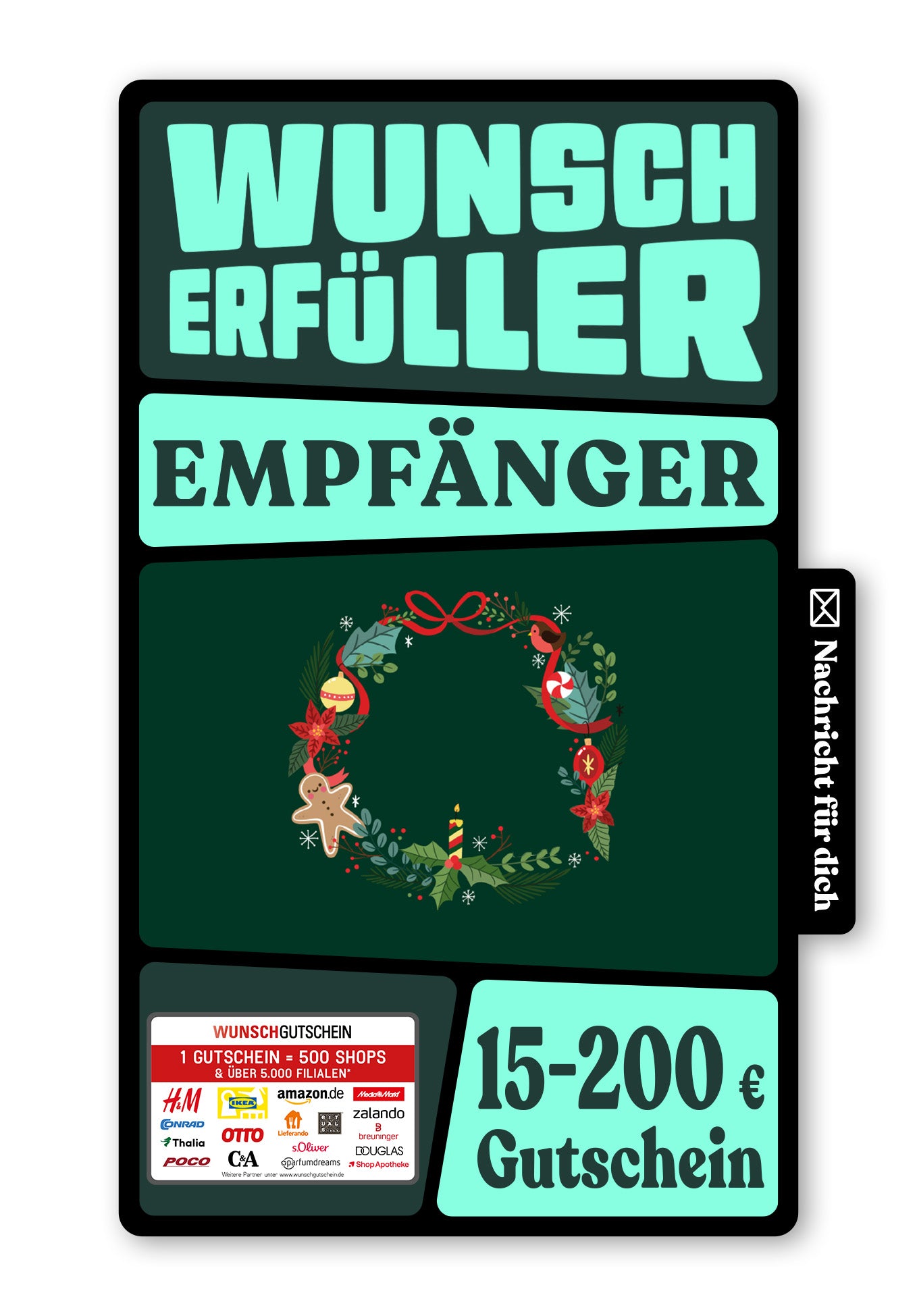 Wunschgutschein Digital - Merry Christmas - Kranz Grün – Geschenkgutschein Ansicht 1