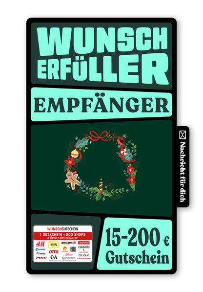 Wunschgutschein Digital - Merry Christmas - Kranz Grün – Geschenkgutschein Ansicht 1