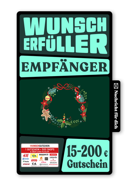 Wunschgutschein Digital - Merry Christmas - Kranz Grün – Geschenkgutschein Ansicht 1