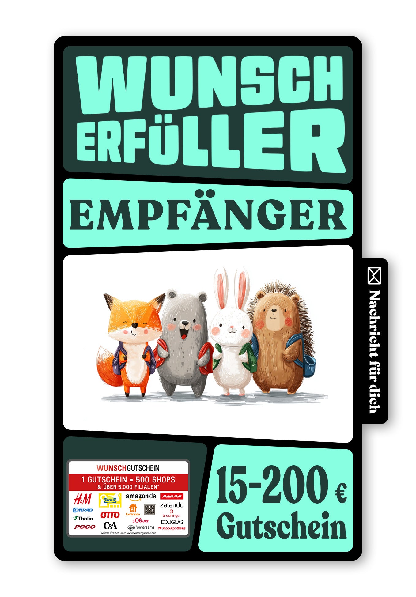 Wunschgutschein Digital - Hurra erster Schultag - Tierkinder – Geschenkgutschein Ansicht 1