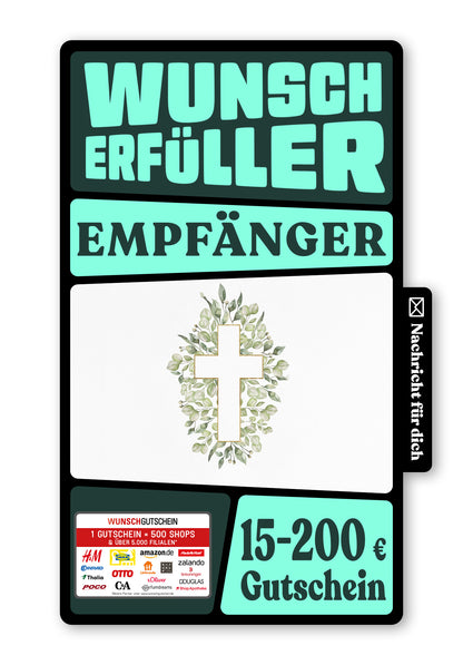 Wunschgutschein Digital - Zur heiligen Kommunion - Kreuz Blätter – Geschenkgutschein Ansicht 1