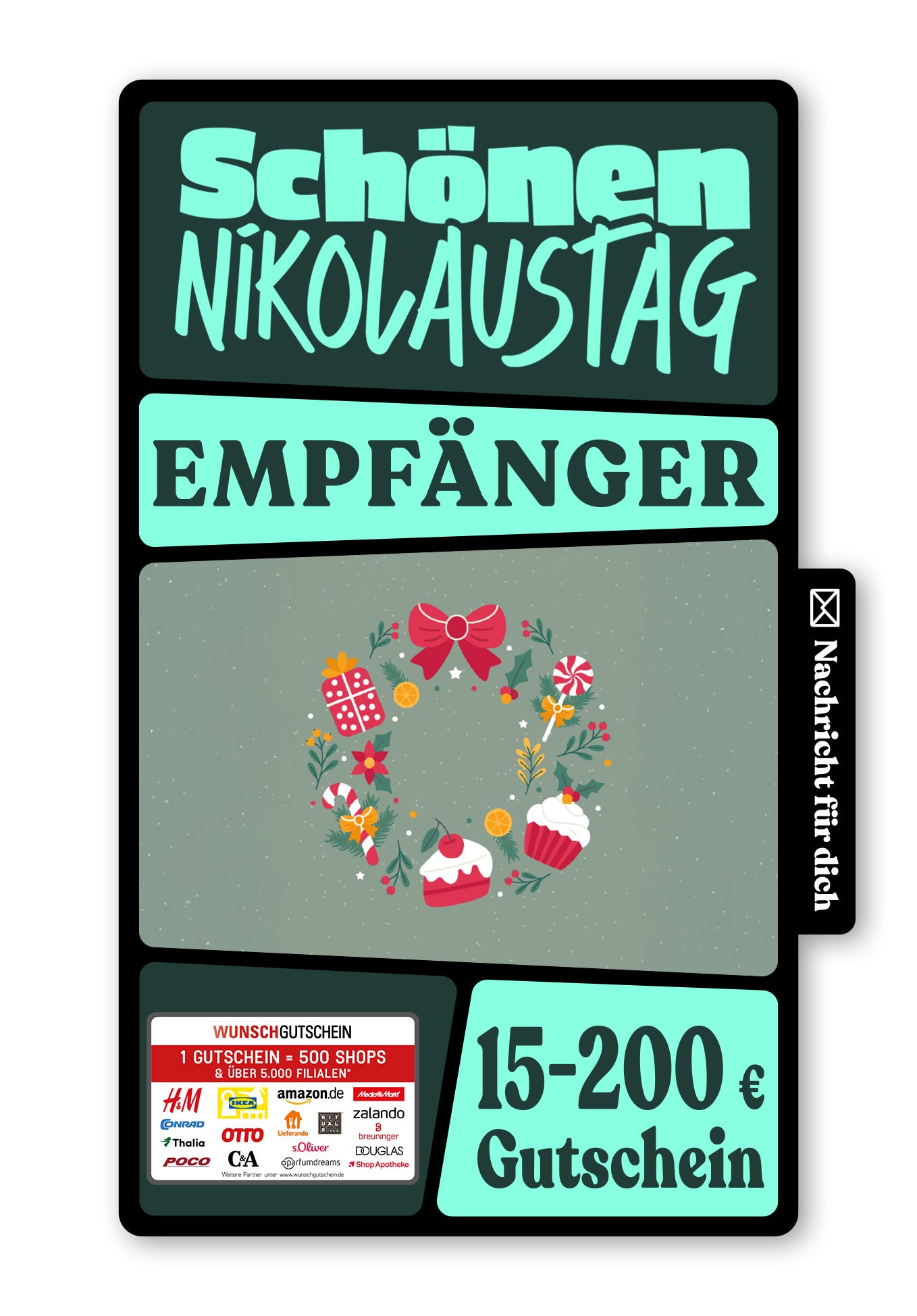 Wunschgutschein Digital - Schönen Nikolaustag - Kranz Süßigkeiten – Geschenkgutschein Ansicht 1