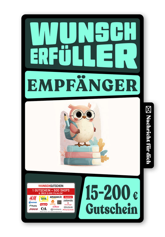 Wunschgutschein Digital - Zum Schulstart - Eule – Geschenkgutschein Ansicht 1