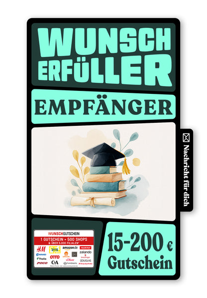Wunschgutschein Digital - Herzlichen Glückwunsch - Hut und Bücher – Geschenkgutschein Ansicht 1