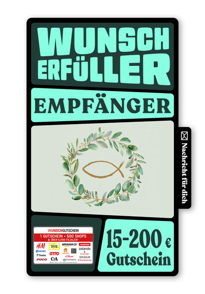 Wunschgutschein Digital - Zur Konfirmation - Kranz Fisch – Geschenkgutschein Ansicht 1