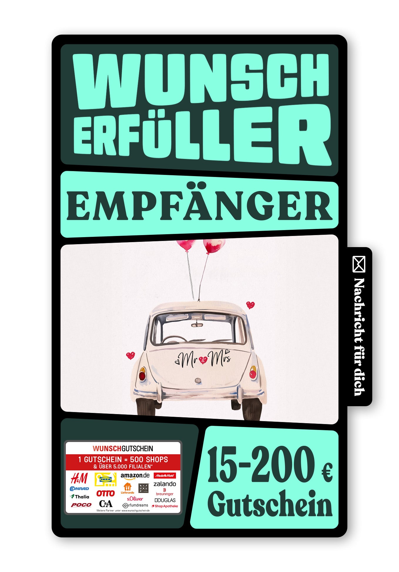 Wunschgutschein Digital - Just Married - Auto Weiß – Geschenkgutschein Ansicht 1