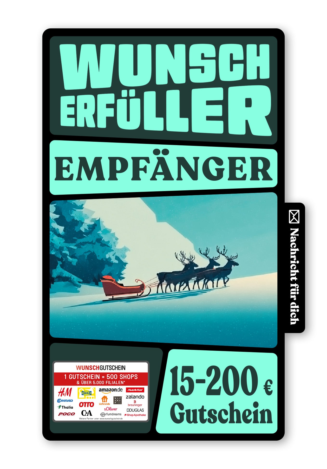 Wunschgutschein Digital - Frohes Fest - Schlitten Berge – Geschenkgutschein Ansicht 1