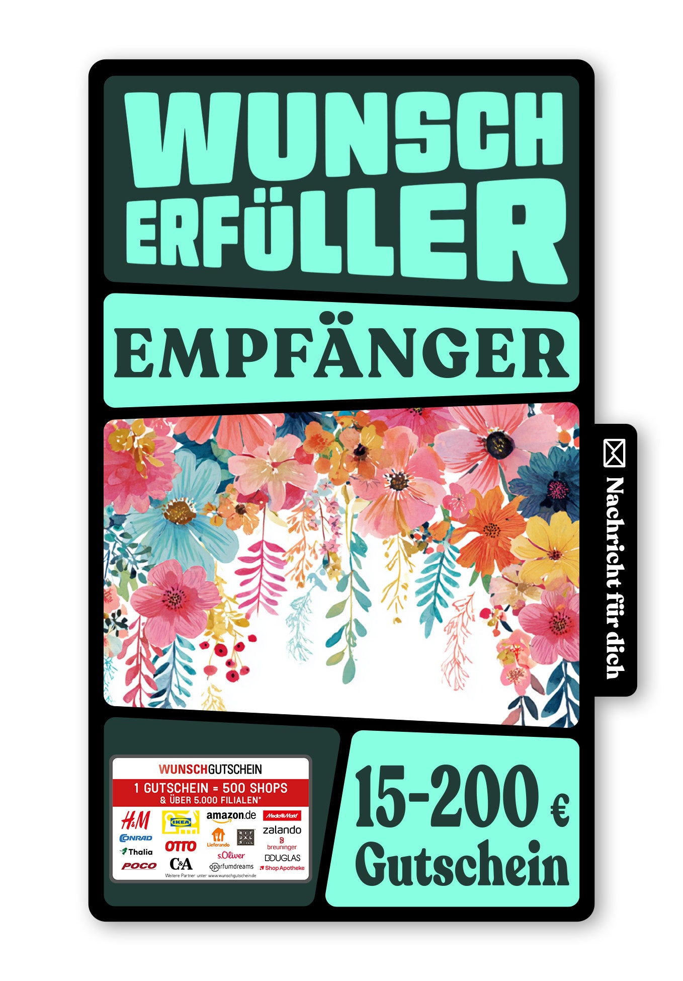 Wunschgutschein Digital - Herzlichen Glückwunsch - Blumen Hängend – Geschenkgutschein Ansicht 1