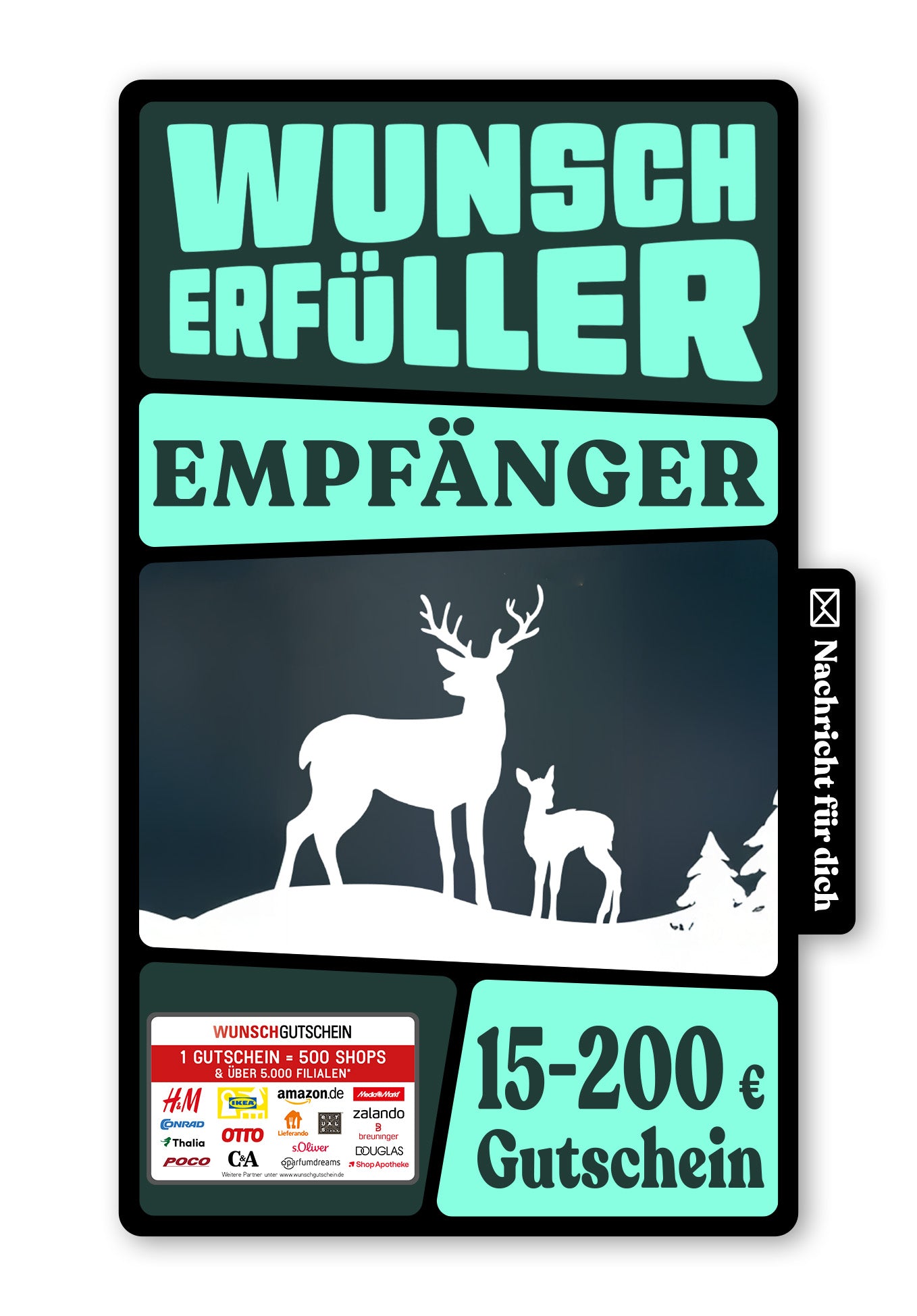 Wunschgutschein Digital - Frohe Weihnachten - Rentier Grün – Geschenkgutschein Ansicht 1