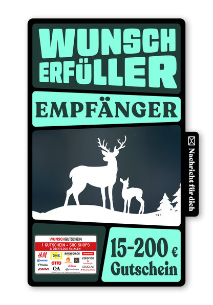 Wunschgutschein Digital - Frohe Weihnachten - Rentier Grün – Geschenkgutschein Ansicht 1