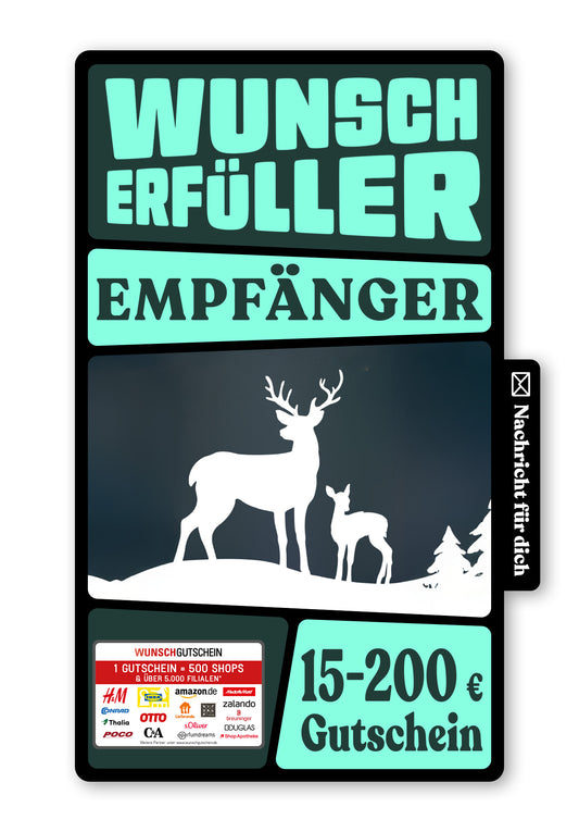 Wunschgutschein Digital - Frohe Weihnachten - Rentier Grün – Geschenkgutschein Ansicht 1