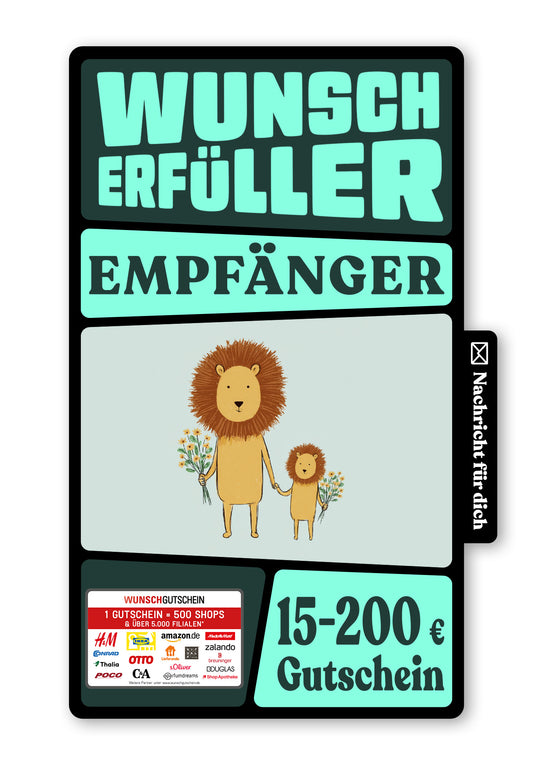 Wunschgutschein Digital - Für den besten Papa - Löwen Grün – Geschenkgutschein Ansicht 1