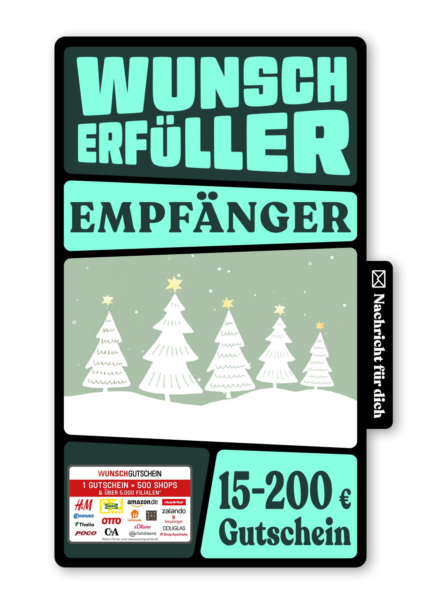 Wunschgutschein Digital - Frohe Weihnachten - Tannen Grün Gelb – Geschenkgutschein Ansicht 1