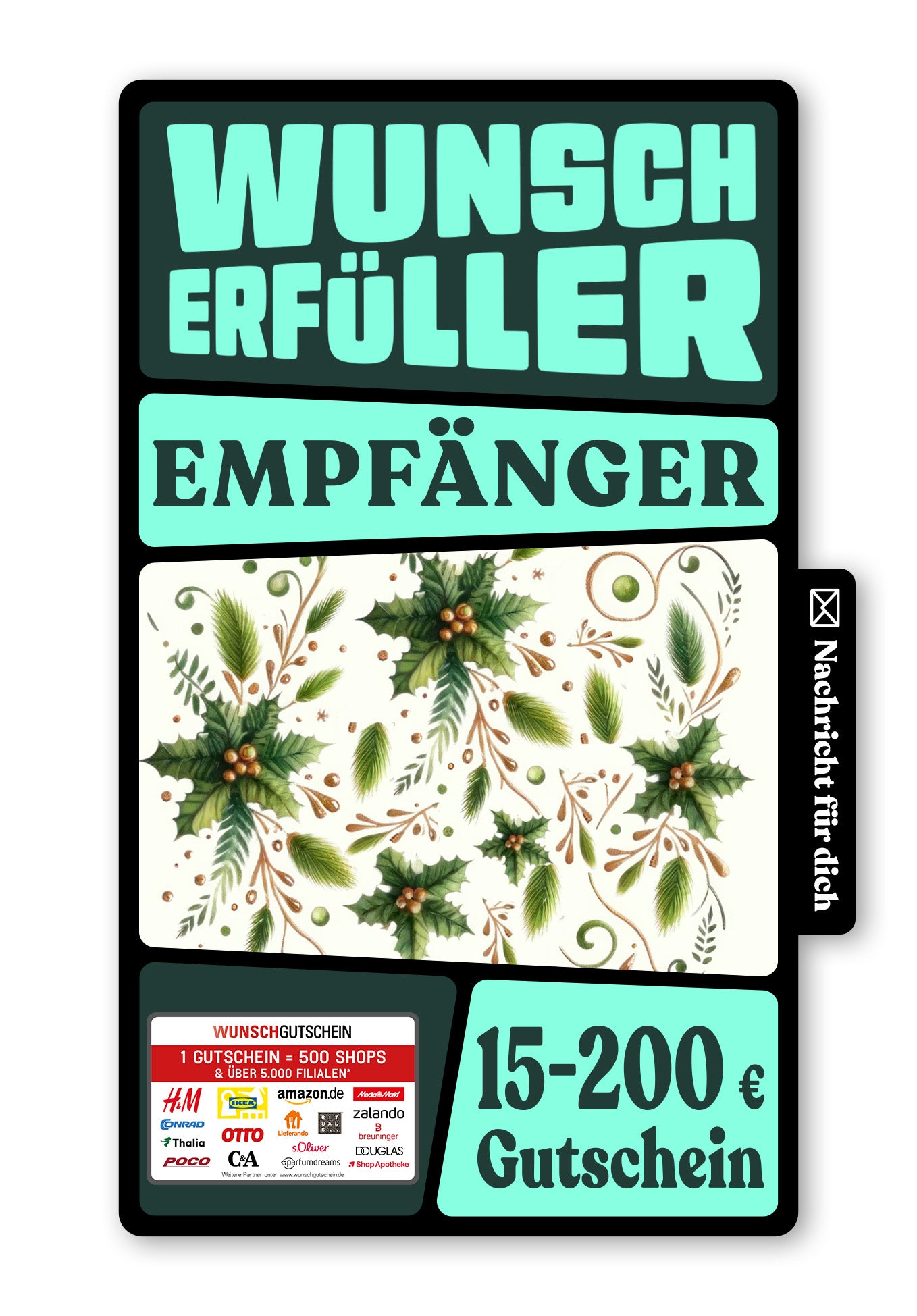 Wunschgutschein Digital - Merry Christmas - Zweige – Geschenkgutschein Ansicht 1