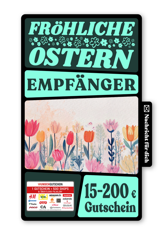 Wunschgutschein Digital - Frohe Ostern - Blumen Aquarell – Geschenkgutschein Ansicht 1