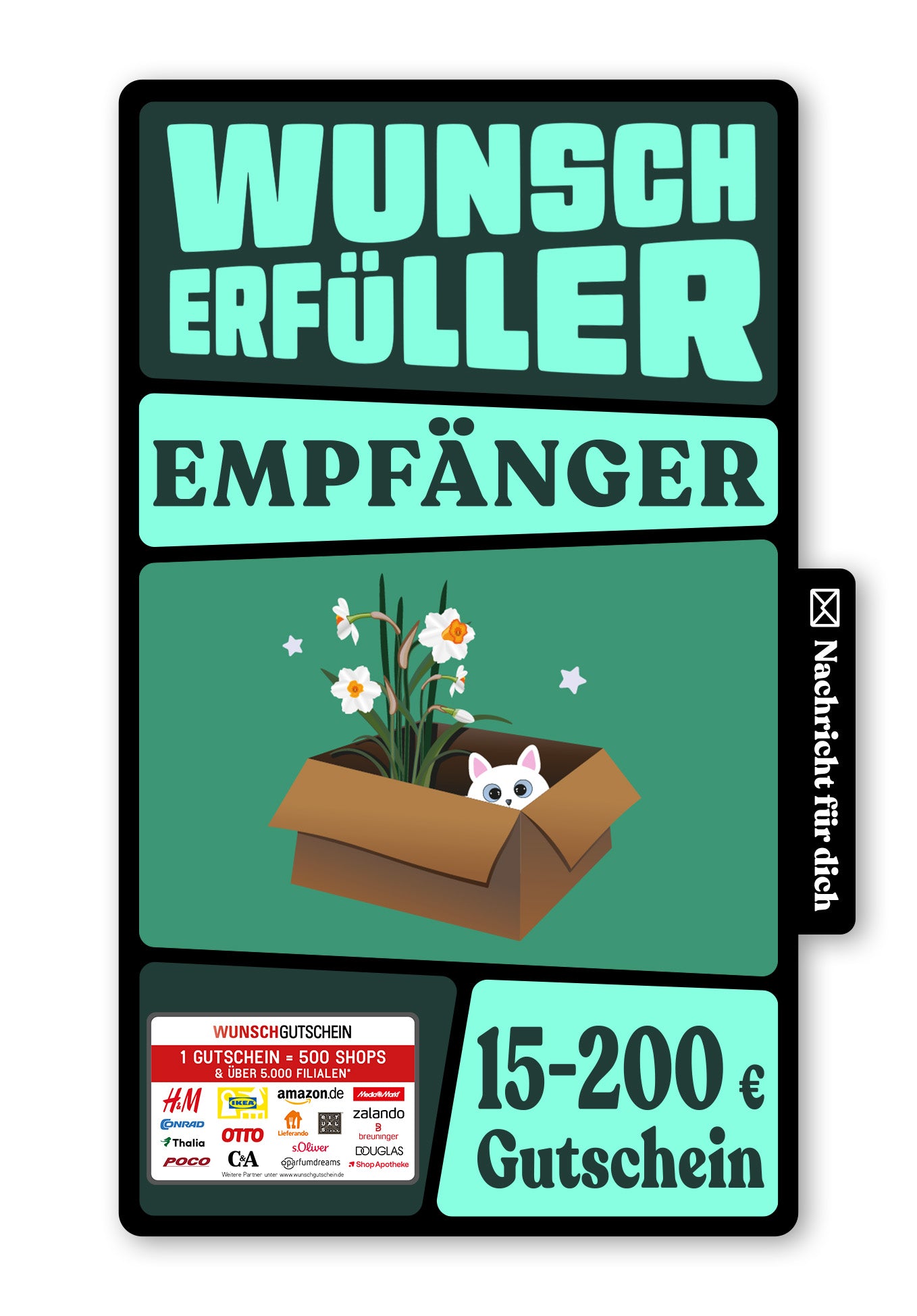 Wunschgutschein Digital - Alles Gute zum Einzug - Katze und Blume – Geschenkgutschein Ansicht 1