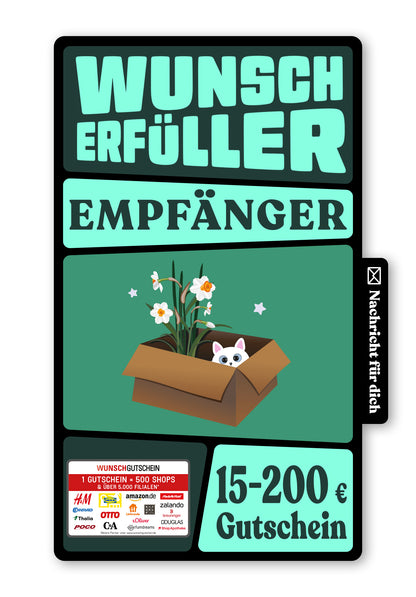 Wunschgutschein Digital - Alles Gute zum Einzug - Katze und Blume – Geschenkgutschein Ansicht 1