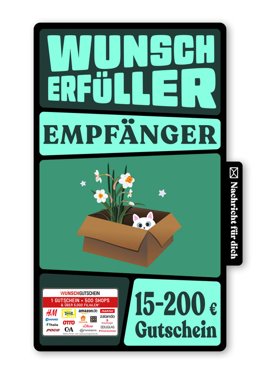 Wunschgutschein Digital - Alles Gute zum Einzug - Katze und Blume – Geschenkgutschein Ansicht 1
