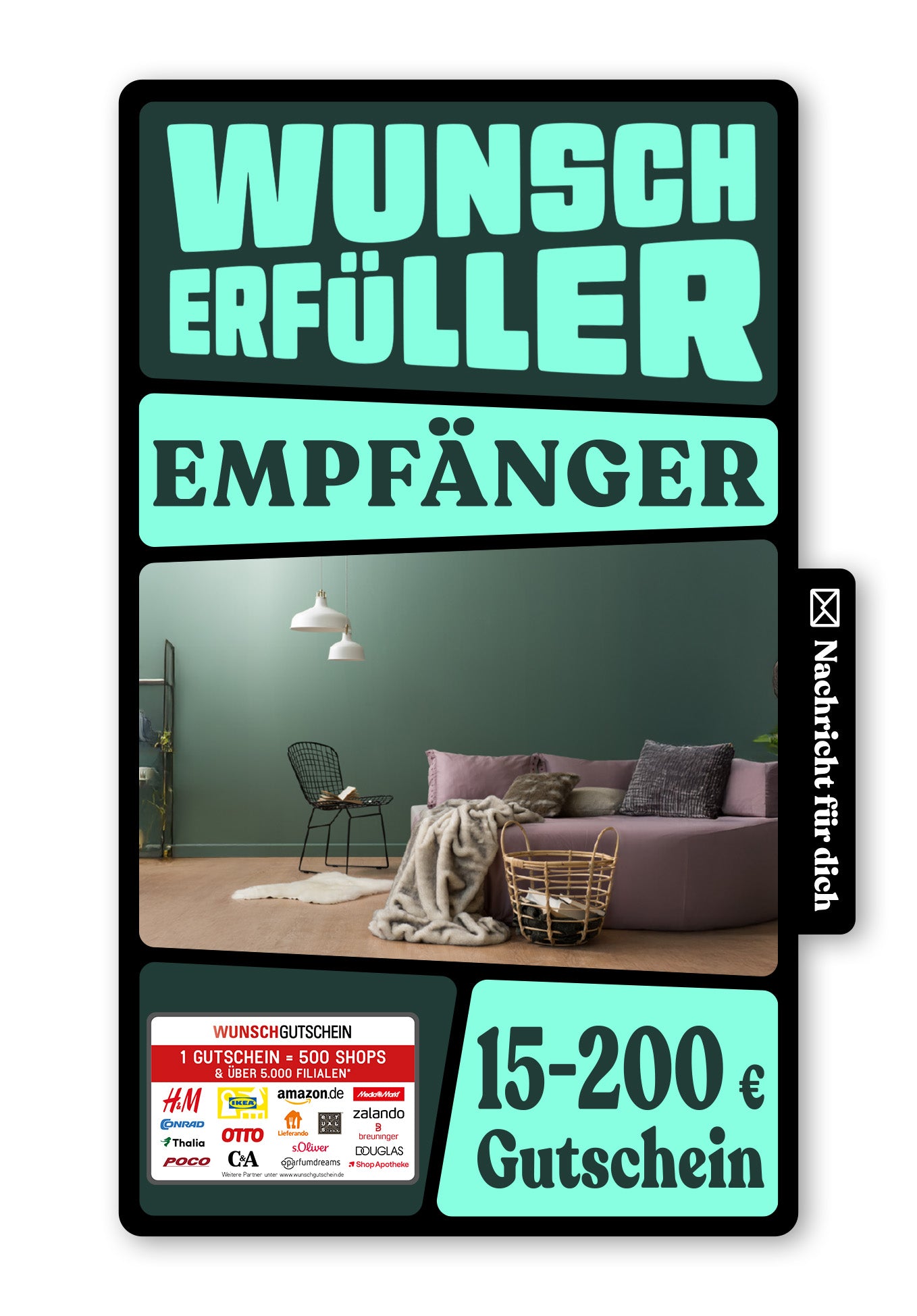 Wunschgutschein Digital - Alles Gute zum Einzug - Wohnzimmer – Geschenkgutschein Ansicht 1