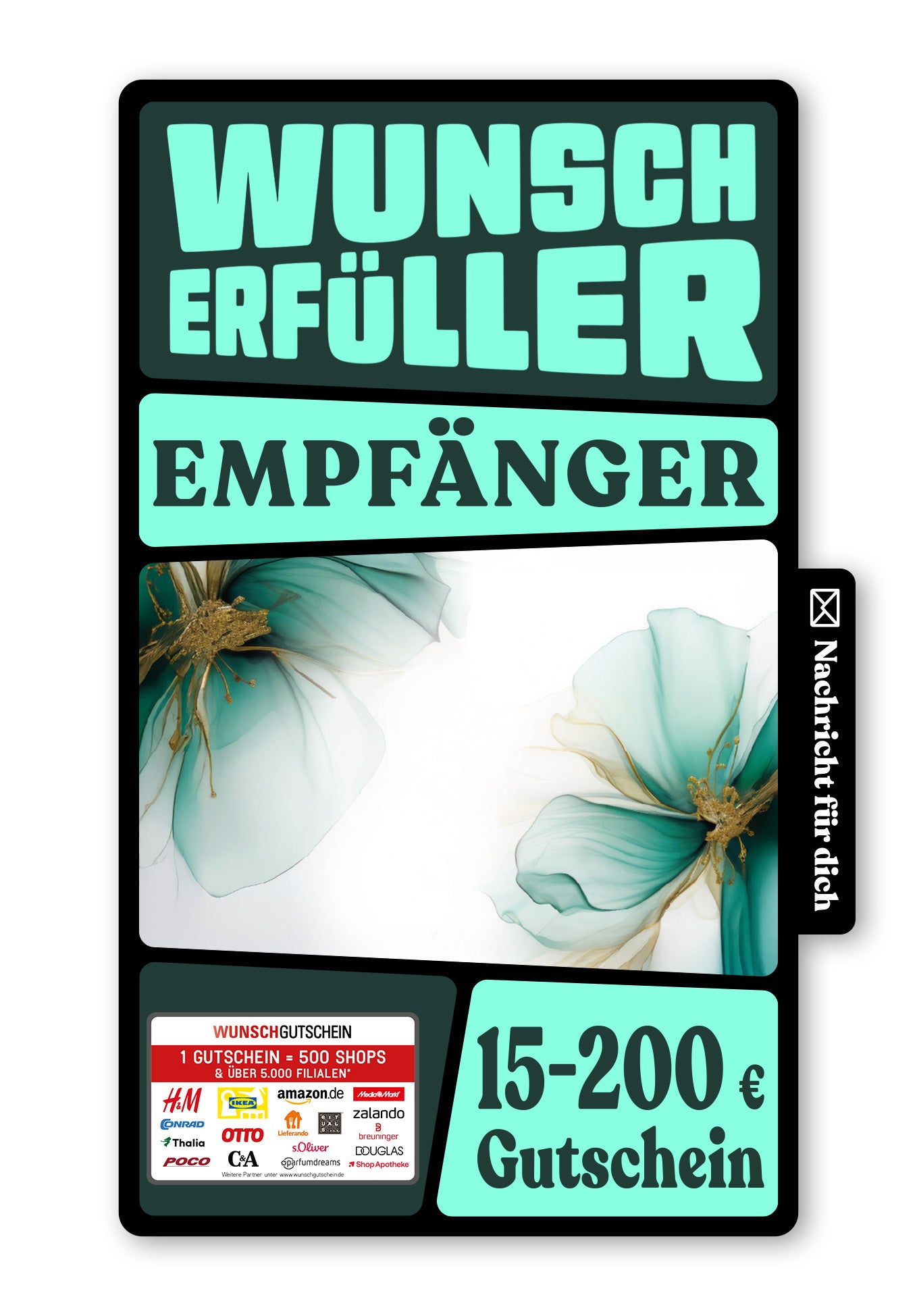 Wunschgutschein Digital - Für alle Wünsche - Blumen Grün Gold – Geschenkgutschein Ansicht 1