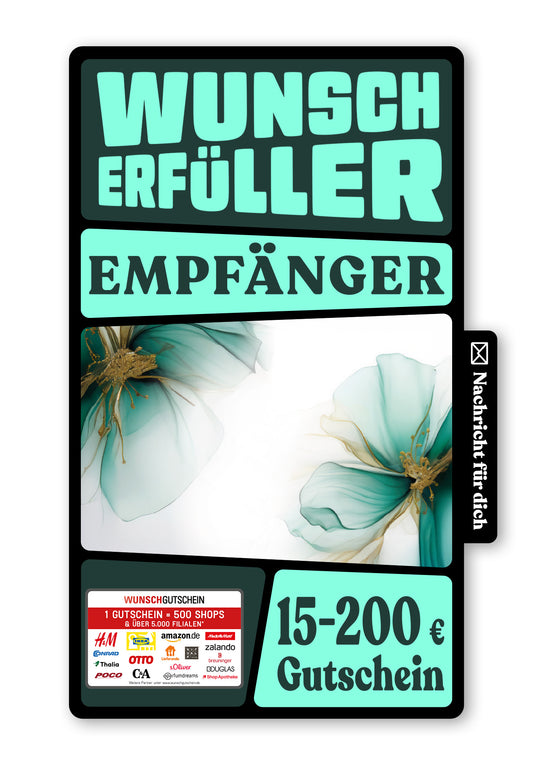 Wunschgutschein Digital - Für alle Wünsche - Blumen Grün Gold – Geschenkgutschein Ansicht 1