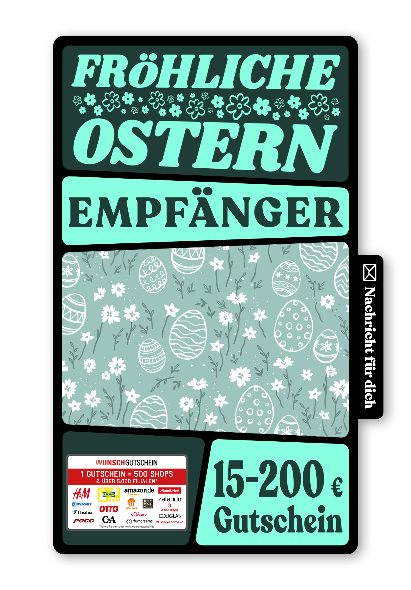 Wunschgutschein Digital - Fröhliche Ostern - Doodle Eier – Geschenkgutschein Ansicht 1