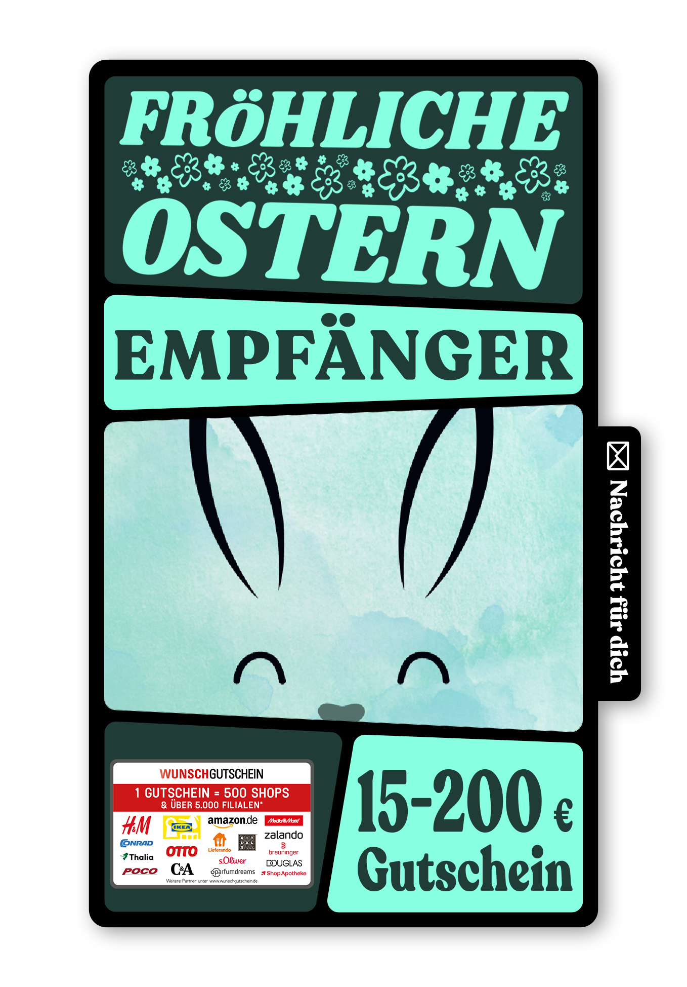 Wunschgutschein Digital - Frohe Ostern - Hasenohren – Geschenkgutschein Ansicht 1