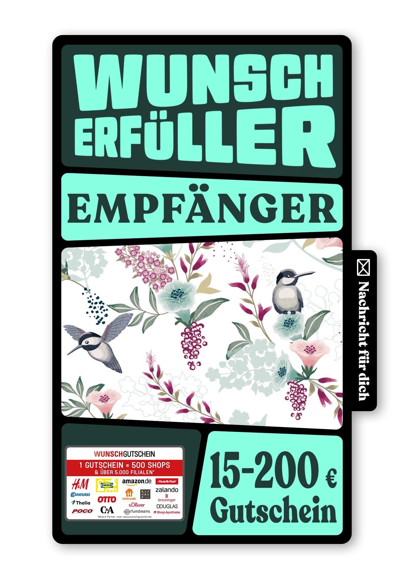 Wunschgutschein Digital - Vogel auf Blume – Geschenkgutschein Ansicht 1
