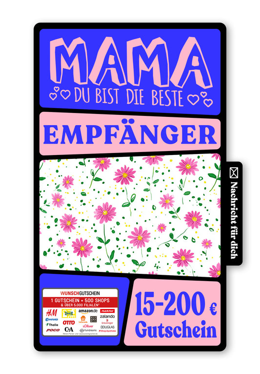 Wunschgutschein Digital - Für die beste Mama auf der Welt - Blumenmuster – Geschenkgutschein Ansicht 1