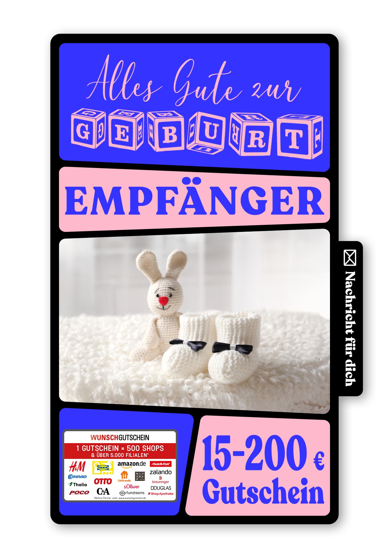 Wunschgutschein Digital - Willkommen kleines Baby - Hase – Geschenkgutschein Ansicht 1