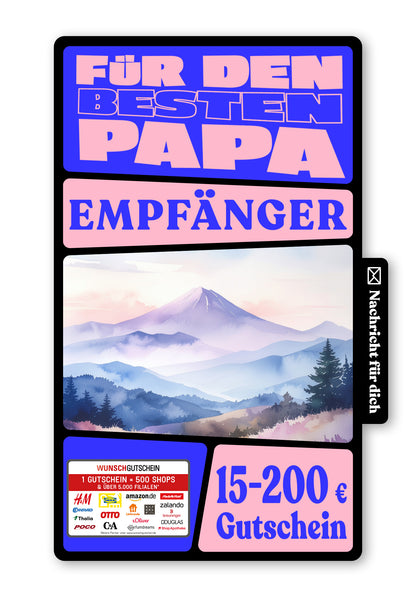 Wunschgutschein Digital - Papa du bist der Beste - Berg – Geschenkgutschein Ansicht 1