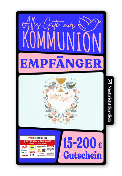 Wunschgutschein Digital - Alles Liebe zur Kommunion - Vögel Blumen – Geschenkgutschein Ansicht 1