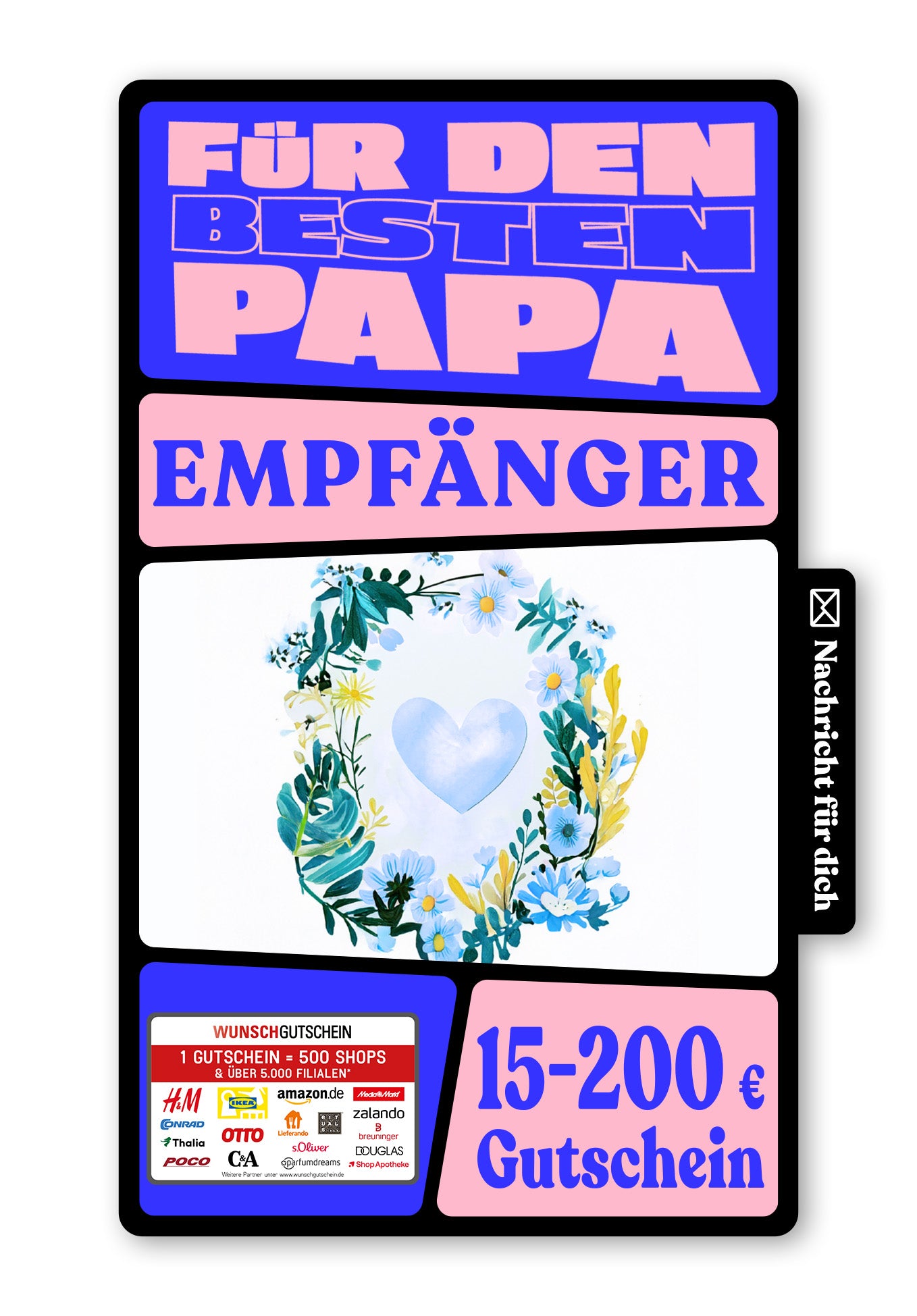 Wunschgutschein Digital - Für den allerbesten Papa - Herz Blumen – Geschenkgutschein Ansicht 1