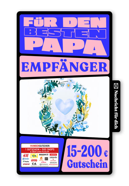 Wunschgutschein Digital - Für den allerbesten Papa - Herz Blumen – Geschenkgutschein Ansicht 1