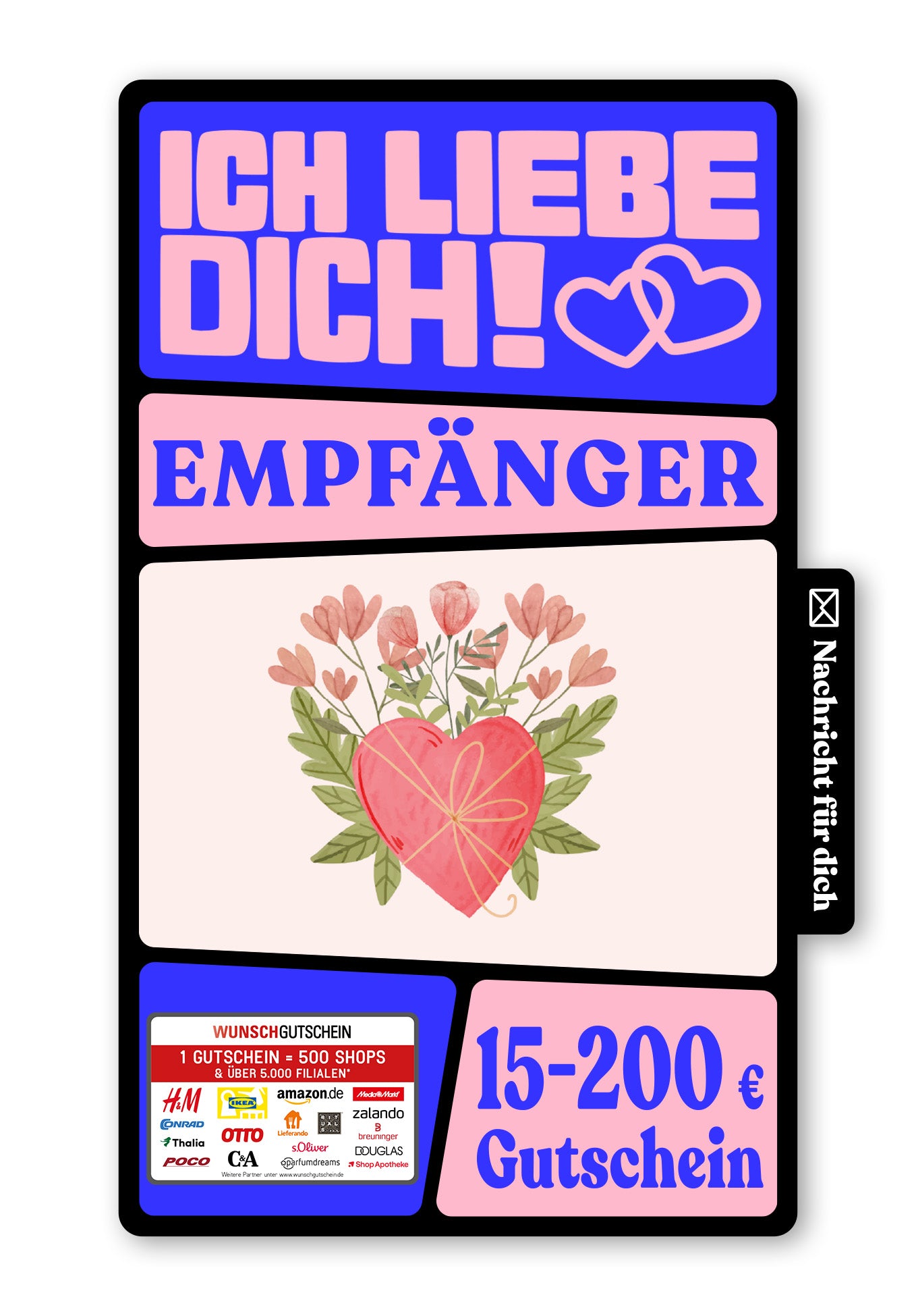Wunschgutschein Digital - Liebe Dich - Herz mit Blumen – Geschenkgutschein Ansicht 1