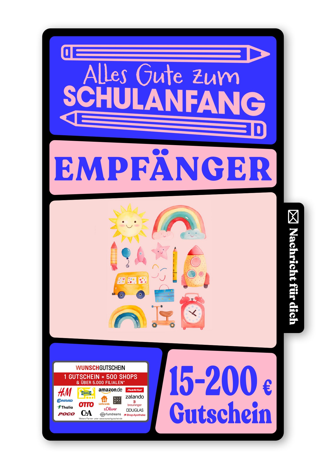 Wunschgutschein Digital - Zum Schulanfang - Wasserfarbe – Geschenkgutschein Ansicht 1