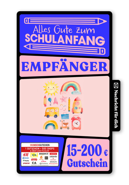 Wunschgutschein Digital - Zum Schulanfang - Wasserfarbe – Geschenkgutschein Ansicht 1