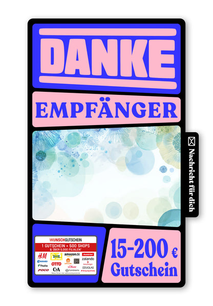 Wunschgutschein Digital - Vielen Dank - Elemente Blau Grün – Geschenkgutschein Ansicht 1