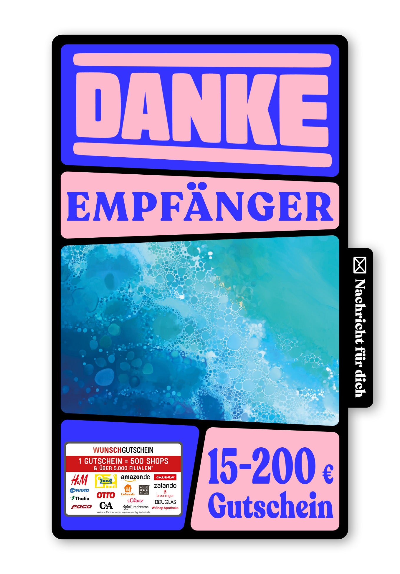 Wunschgutschein Digital - Danke für Alles - Blaue Wellen – Geschenkgutschein Ansicht 1