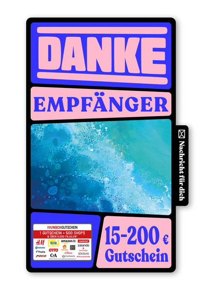 Wunschgutschein Digital - Danke für Alles - Blaue Wellen – Geschenkgutschein Ansicht 1